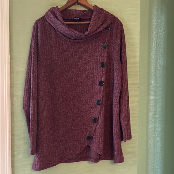 Women's Burgundy Sweater with Button Detail - Picture 2 of 3